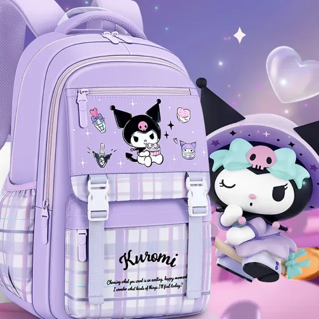 Mochila Sanrio para crianças, mala de viagem ultraleve, redução de peso, preta, fofa, estudante da escola primária, Kuromi, novo, 2024