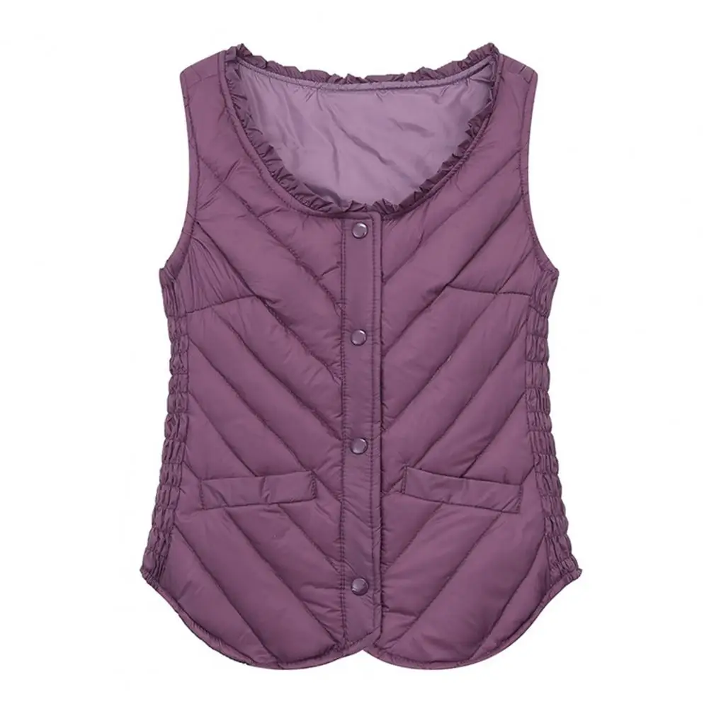 Women Vest Jacket Plush Padded for Fall Winter U Neck Waistcoat with Warmth Windproof Design Clothing 2024