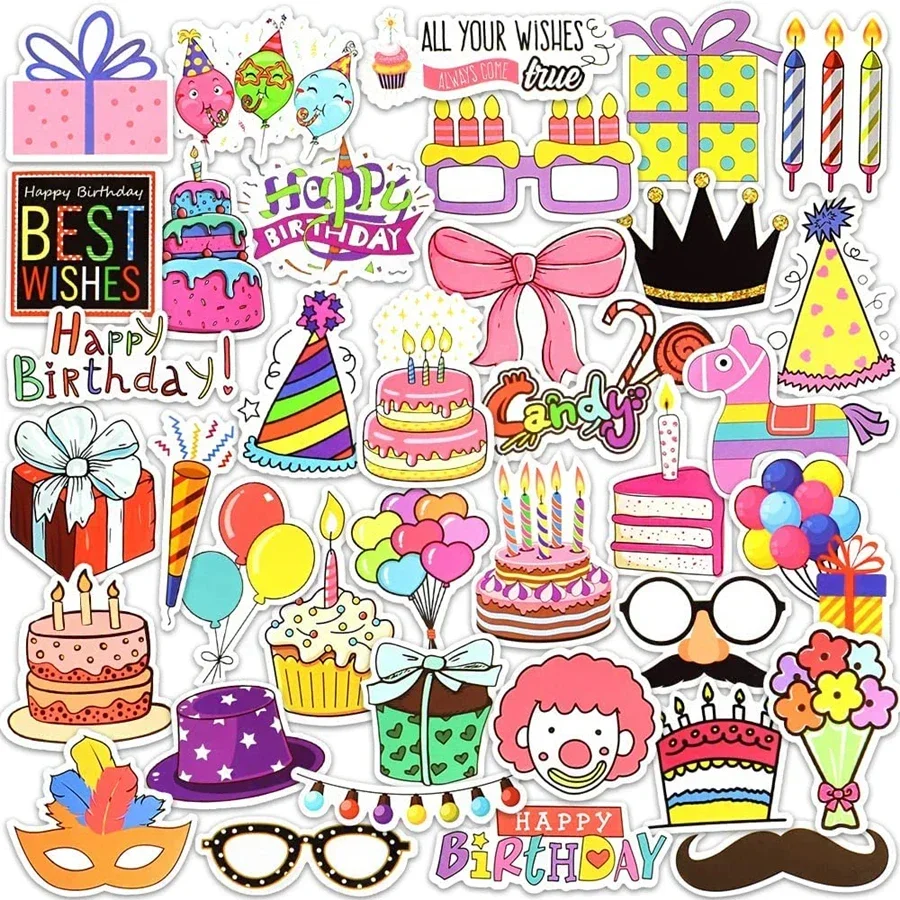 

50Pcs Happy Birthday Stickers for Kids Teens Cute Birthday Stickers for Scrapbooking Laptop Water Bottles Phone Skateboard