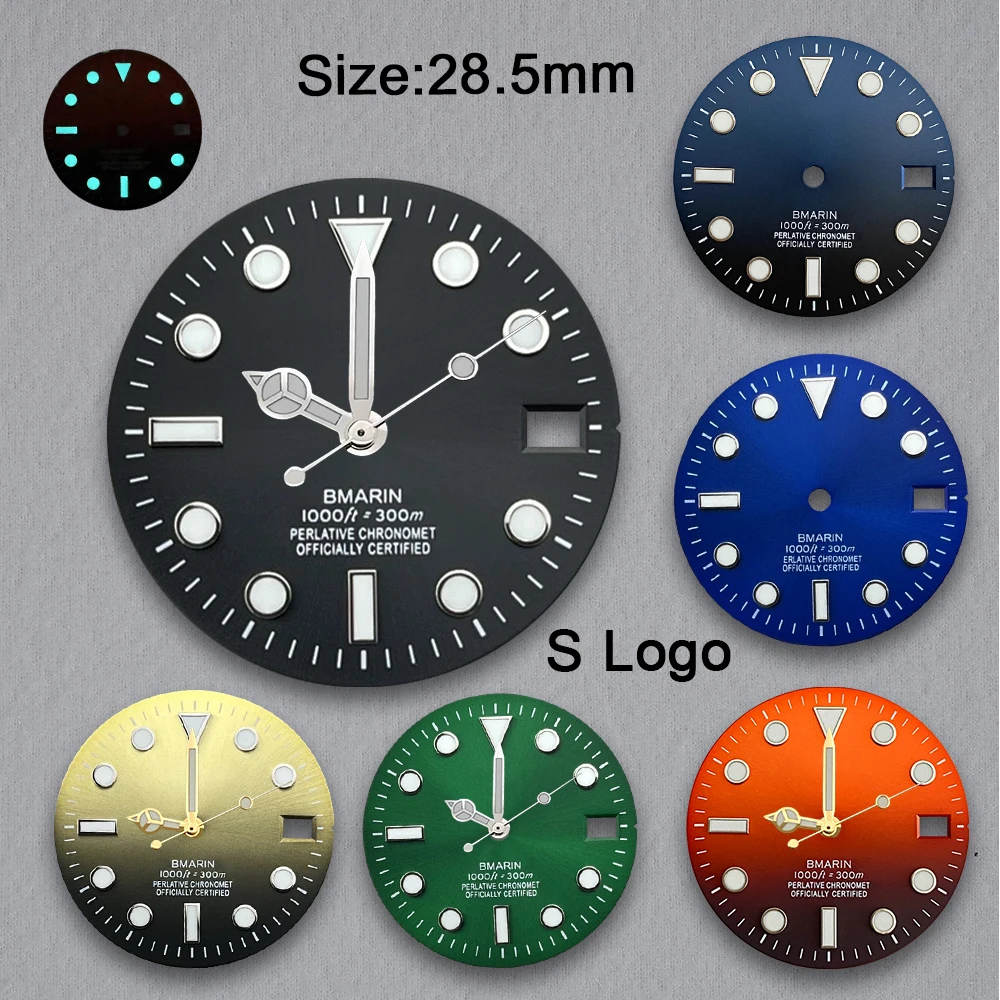 

S-логотип 28,5 мм, циферблат SUB, подходит для механизма 4R/7S, ледяной синий светящийся градиентный циферблат, аксессуары для модификации часов