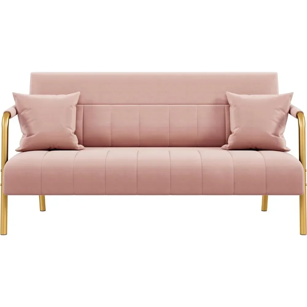

56.6″W Modern Loveseat 2 Seater Sofa Luxurious Velvet Fabric Couch Futon with Gold-Tone Metal Arms and Legs Sofa