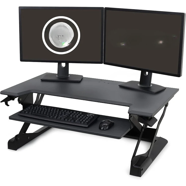 WorkFit-TL Standing Desk Converter, Dual Monitor Sit Stand Desk Riser for Tabletops – 37.5 Inch Width, Black