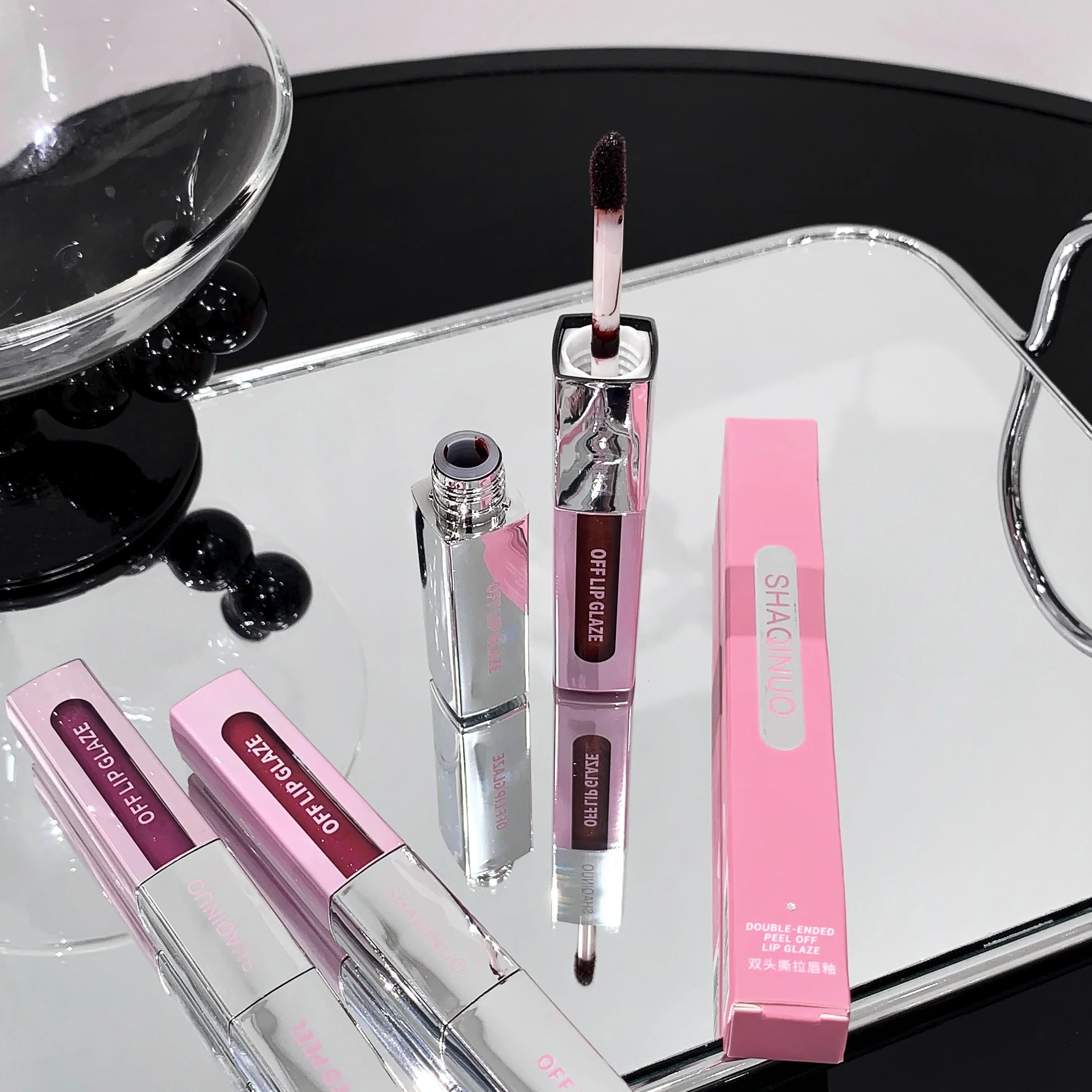 Duo SHAQINUO Peel off Stain & Lip Oil - Traitement double action pour les lèvres pour une couleur et une hydratation instantanées, imperméable et anti-transfert