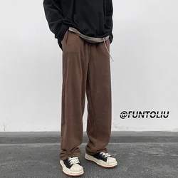 Spring Brown/Black Corduroy Pants Men Fashion Retro Casual Pants Men Streetwear Loose Hip Hop Straight Pants Mens Trousers M-2XL