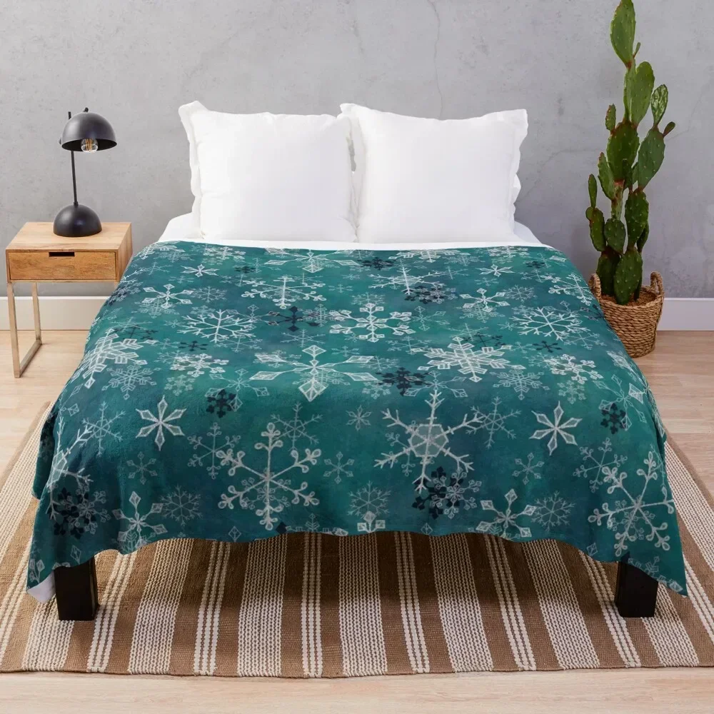 

Snowflake Crystals in Teal Throw Blanket Plaid Kid'S Beach Luxury Thicken Blankets