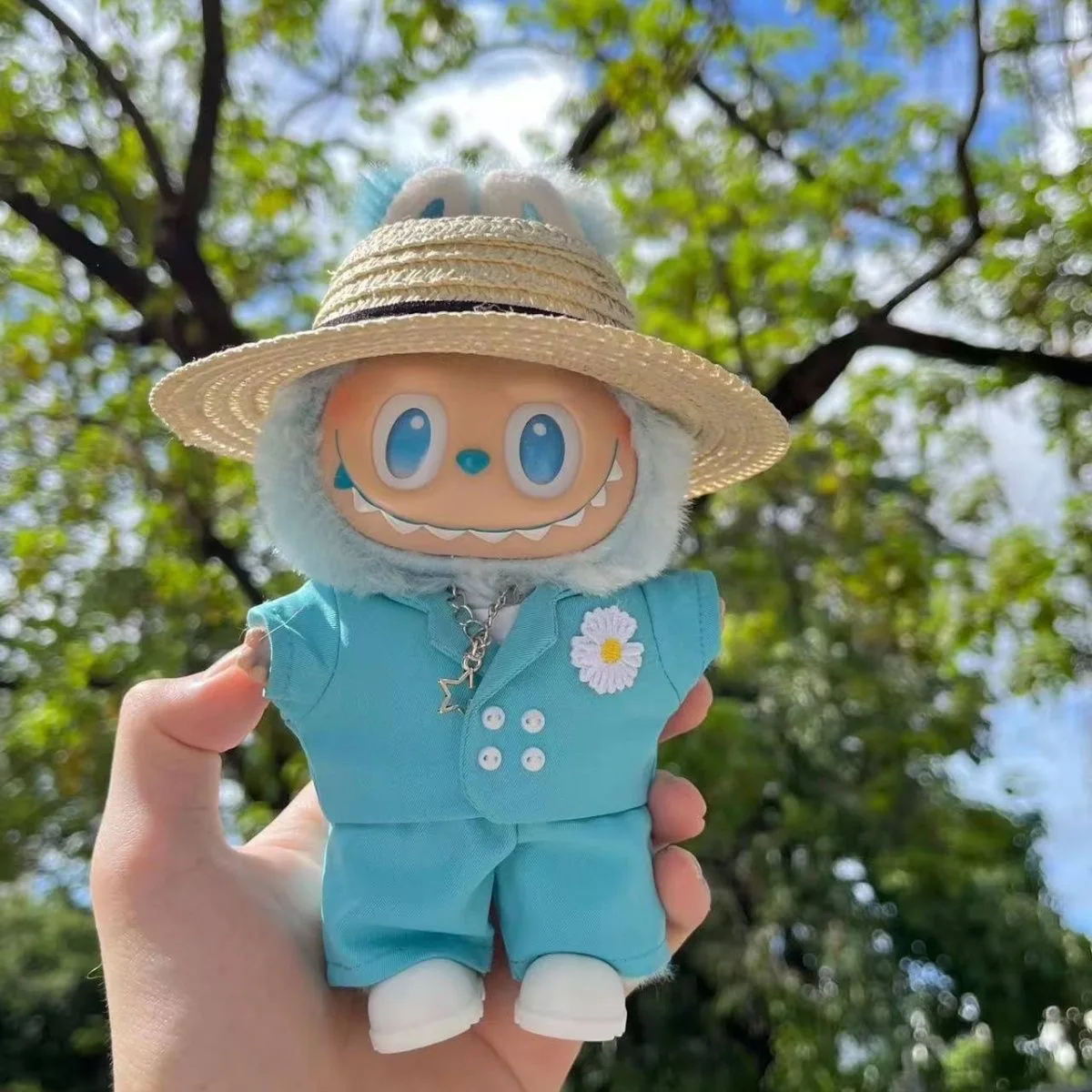 

GD Same Style Doll Clothes Set Cute Labubu Doll Clothing Suit DIY Accessories 15-17cm Blue Daisy Suit Clothes Outfit﻿ 인형 옷