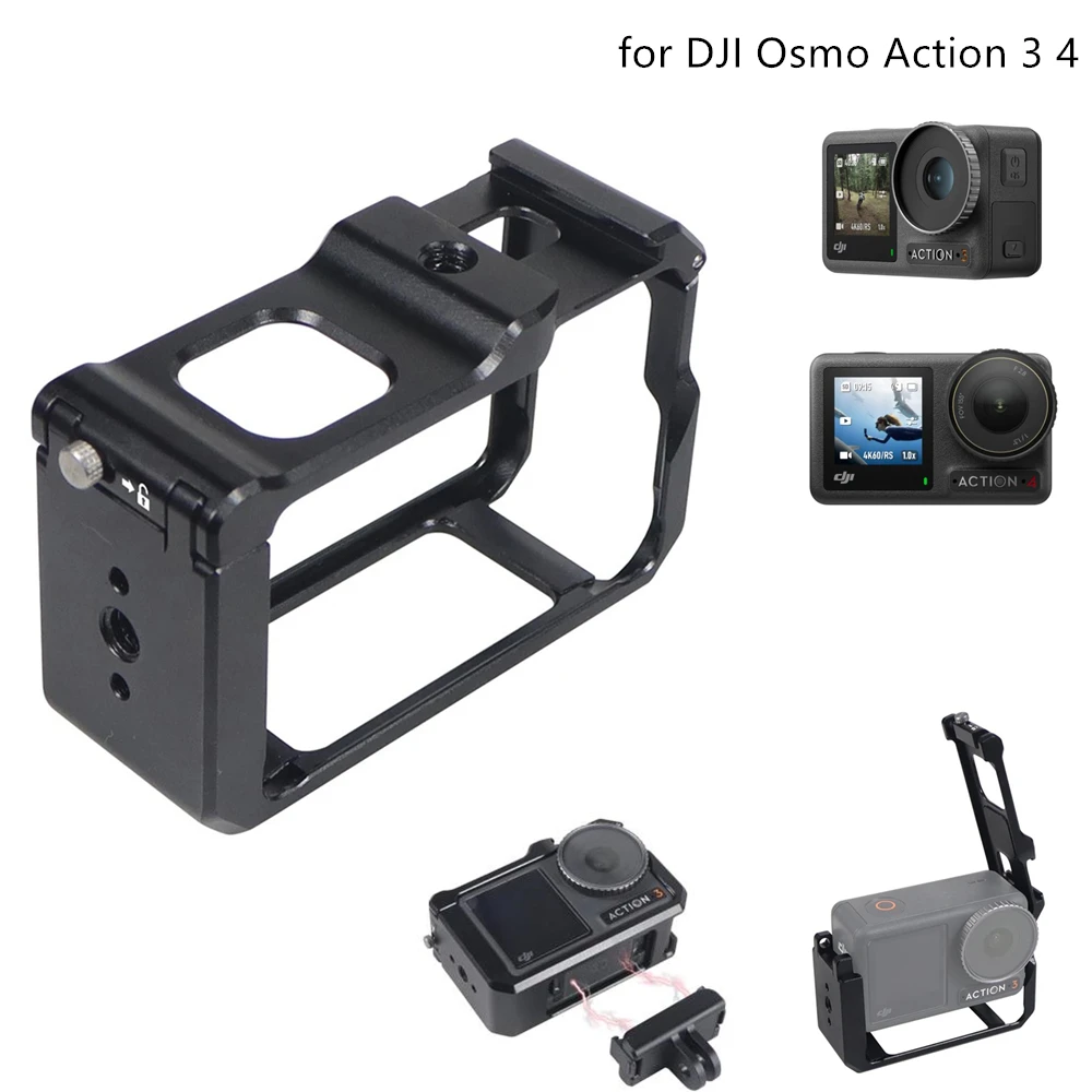 حافظة ملحقات من الألومنيوم لـ DJI Osmo Action 3 4 كاميرا جبل الإسكان الإطار حامي قذيفة قفص محول لقاعدة مخلبين