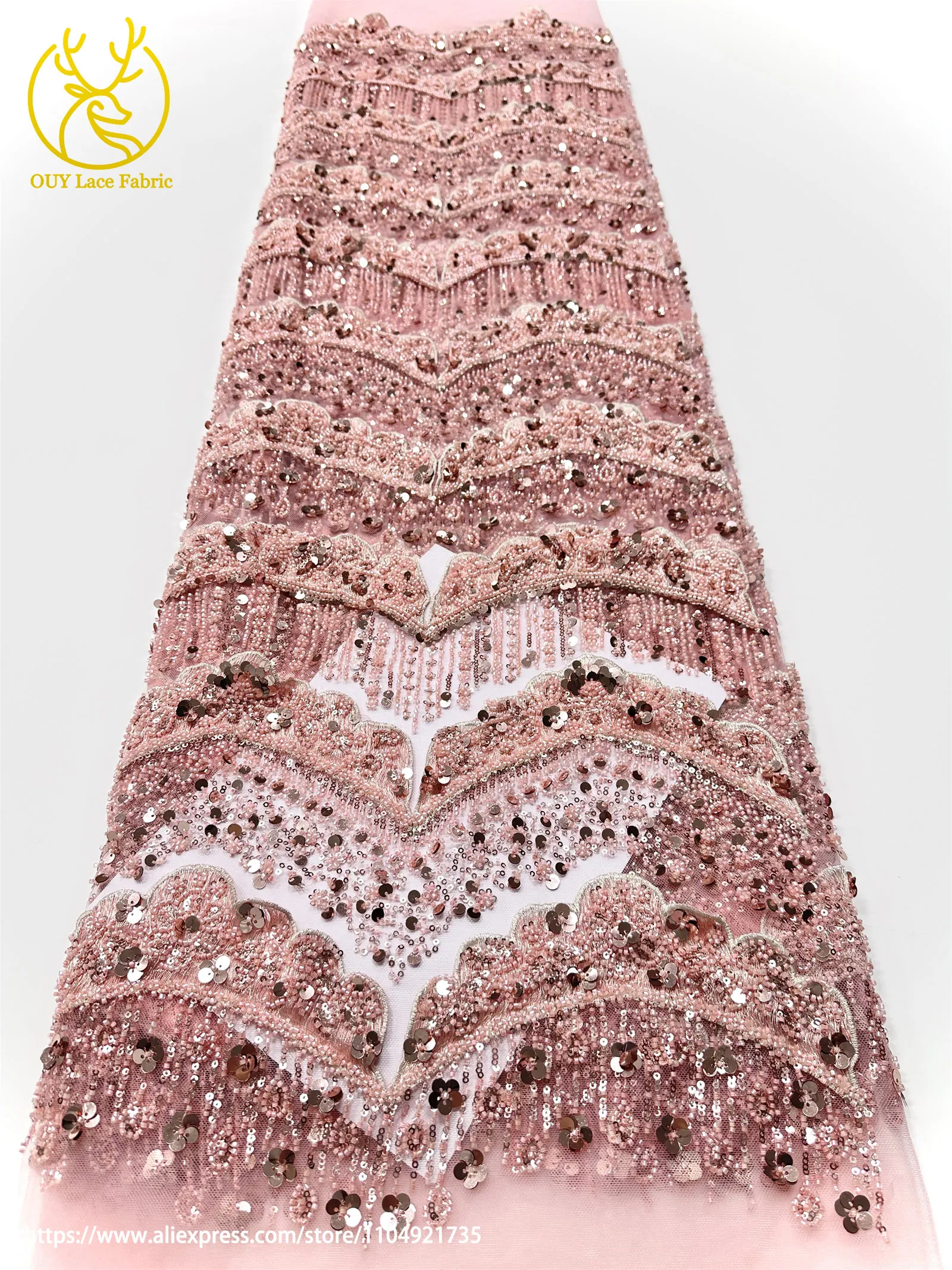 3D Luxuriöser Afrikanischer Stickerei-Spitzenstoff 2026 Hochwertiger Französischer Perlen-Pailletten-Spitzenstoff für Brautkleider und Festkleider – Detail 18