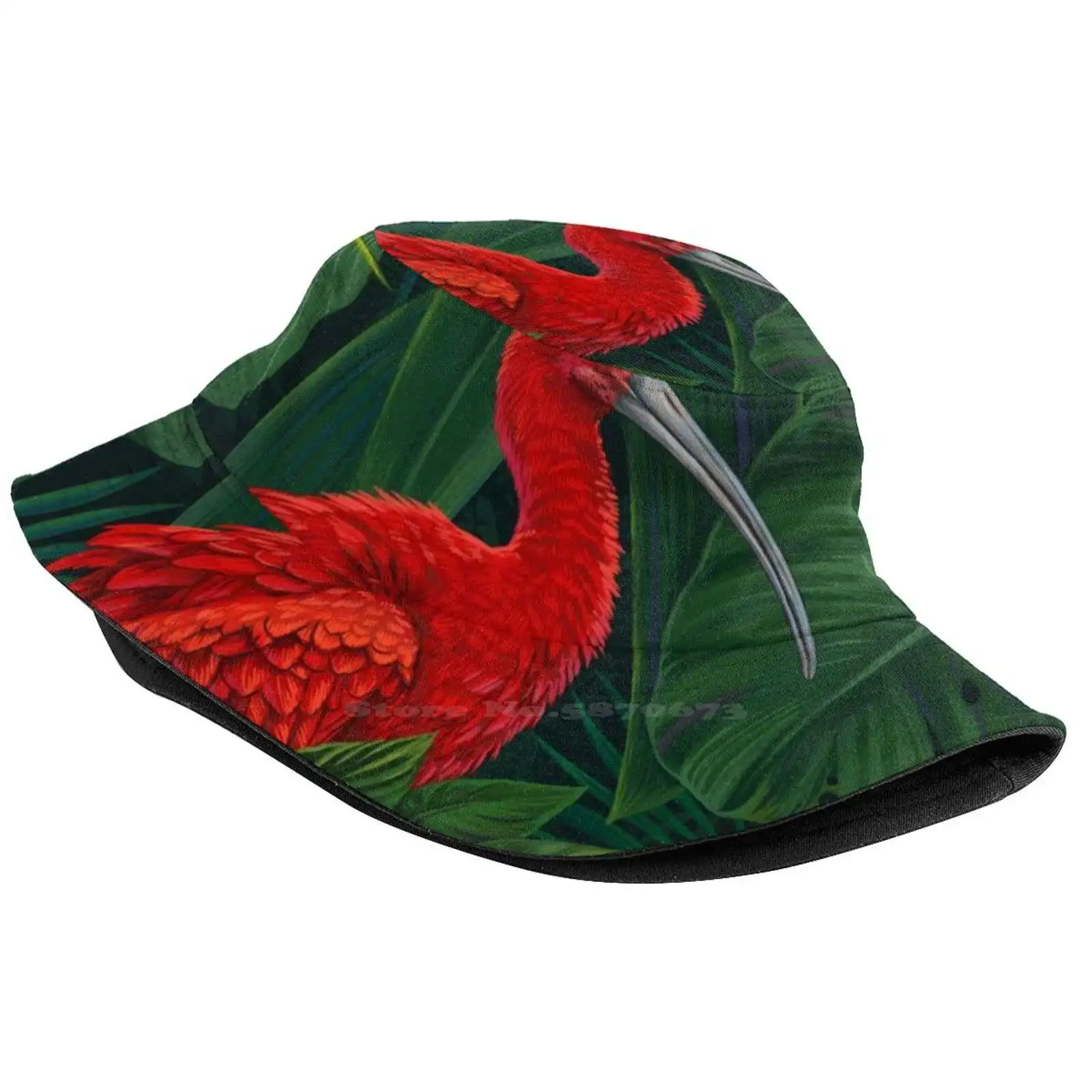 Scarlet Ibis Unisex Fisherman Hats Bucket Hats Bird Ibis Red Jungle Rainforest Nature Green Leaves