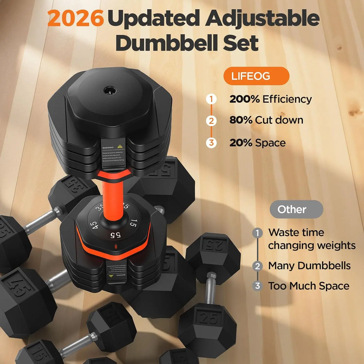 2026 Adjustable Dumbbell Set 5-in-1 Weight with Storage Box 25lbs Anti-slip Grip Home Gym, Customized