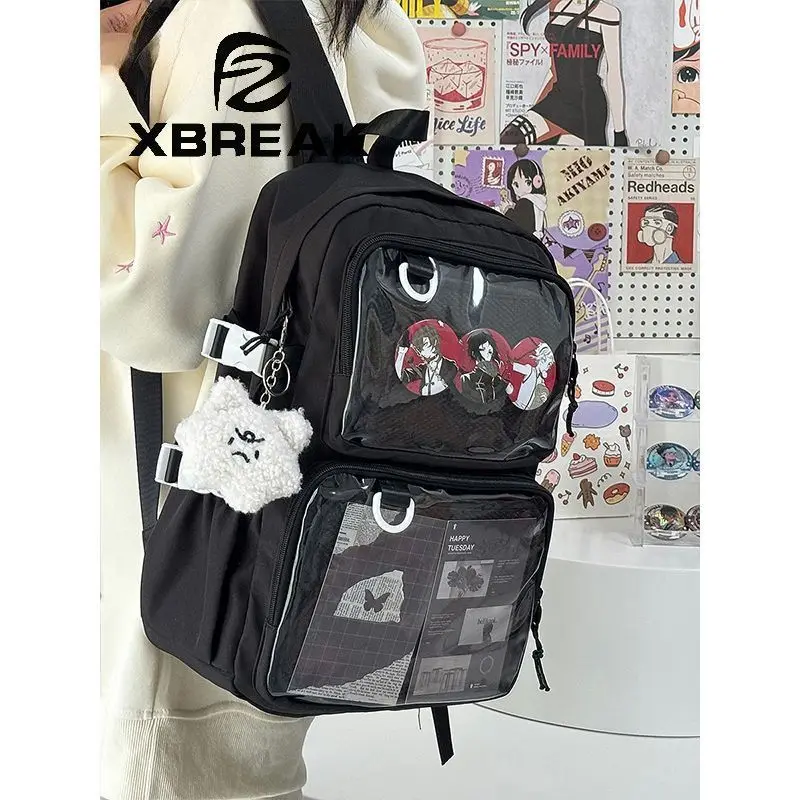 Solid Color Backpack with Transparent Pocket Ita Bag Casual Backpacks School Bag School Backpack Teenage Youth Backpacks