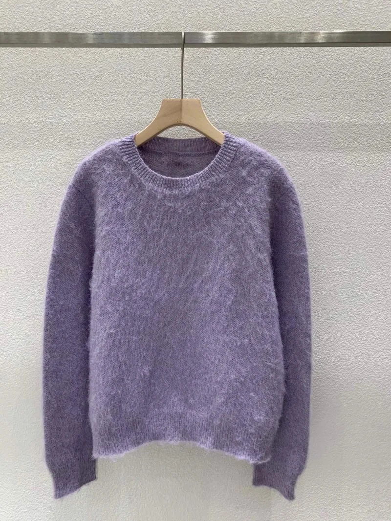 2024 Autumn New Women's Sweater Fashion Exquisite Girl Style Sweet and Cute Elastic Knitted Round Neck mohair Top