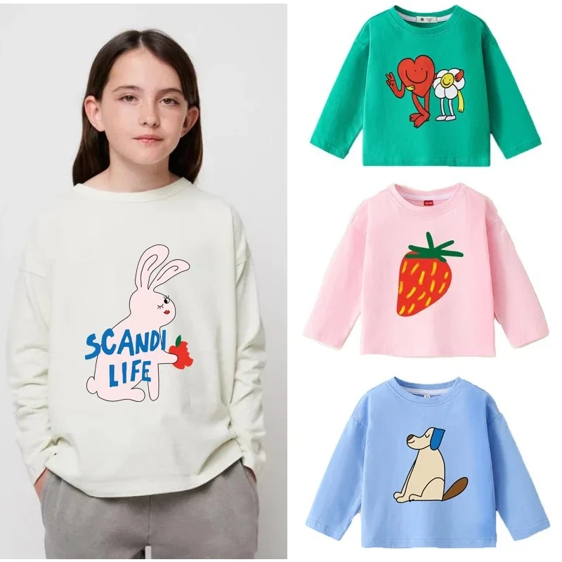 

Детские футболки с мультяшными принтами 2026: осенние лонгсливы для мальчиков, модные блузки для девочек, пуловеры для малышей, детские футболки, одежда для младенцев