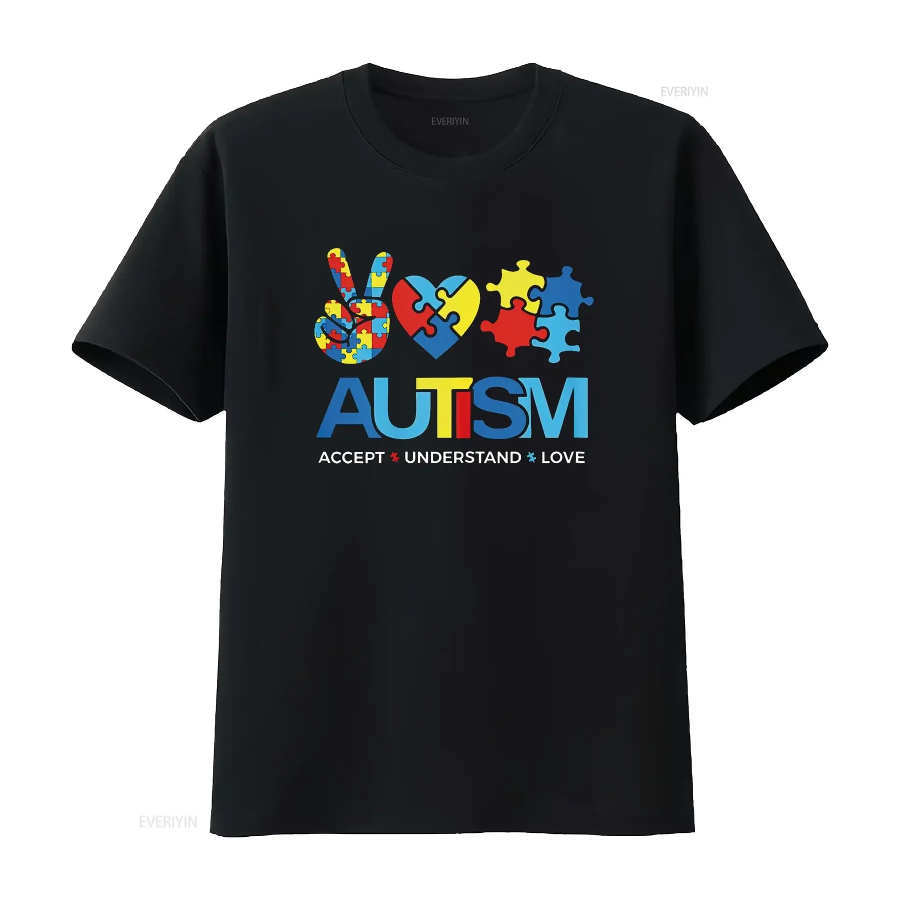 Autism Month Accept Understand Love Puzzle Women Kid T Shirt Black 4X Large vintage Washed designer clothes Soft