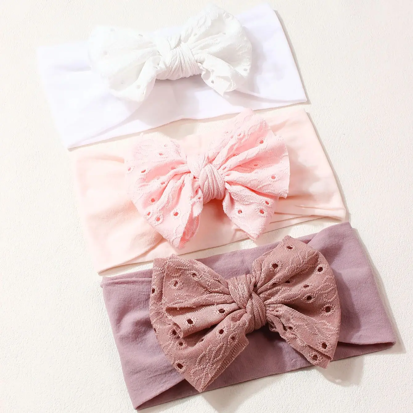 3-color set New baby solid color patterned bow nylon headban