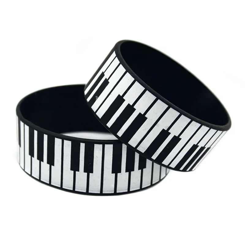 1 PC Piano Keys Silicone Bracelet One Inch Wide Bangle Printed Logo