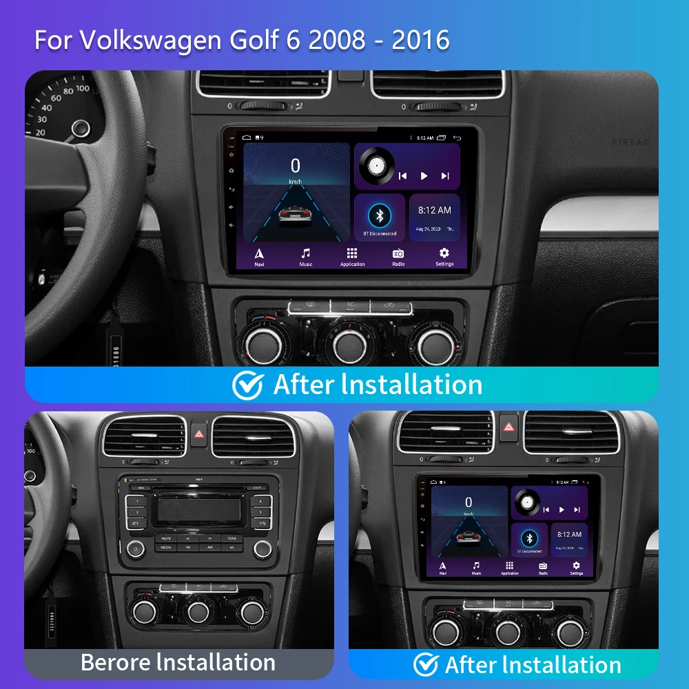 2 Din Android 13 For Volkswagen Golf 6 2008 - 2016 Car Radio Multimedia Video Player Navigation Stereo GPS Autoradio Carplay DSP