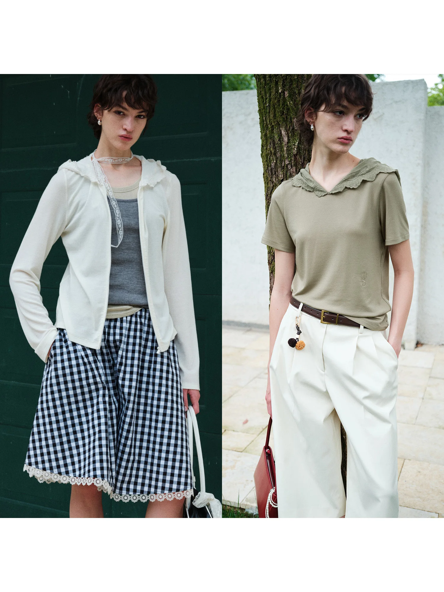 

MARIUS Alice Classic Deconstructed Lace Patchwork ort Sve Hooded Open Cardigan Women's Casual Sle Summer T-irt