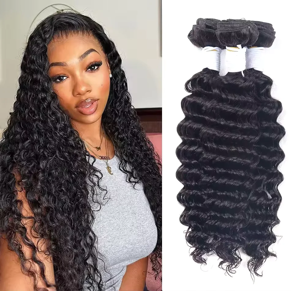 

Наборы волос Deep Wave из натуральных человеческих волос, 30 дюймов, 1/3/4 пучка, бразильские глубокие кудрявые пучки для наращивания, 100 г/шт.