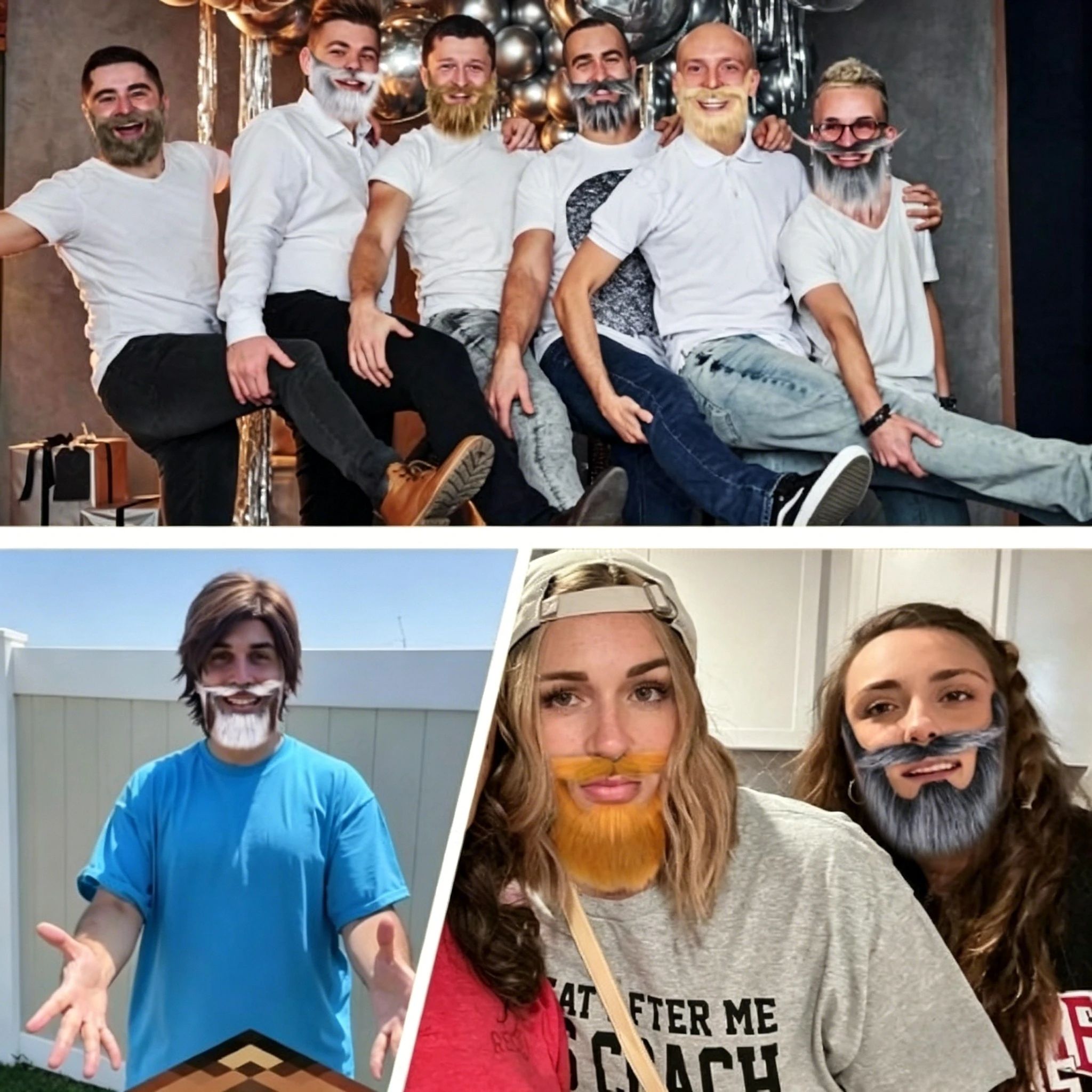 Self Adhesive Fake Beard with Big Mouth Opening, Brown Fluffy Mustache Costume Accessory for Men, Reusable for Halloween Cosplay