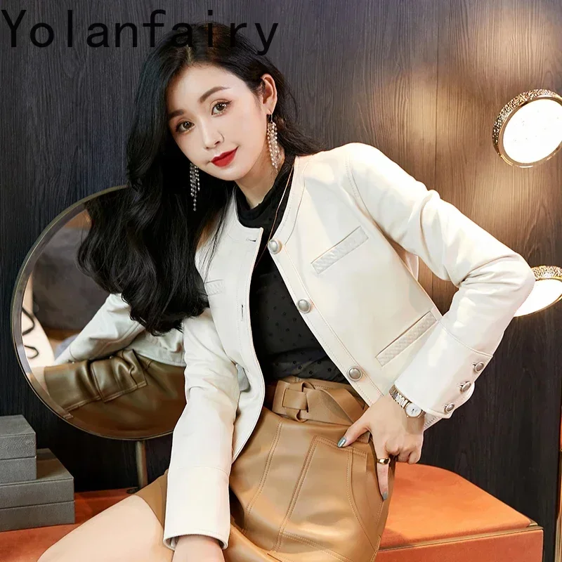 Real Leather Jacket Women Fashion Genuine Sheepskin Leather Jackets for Women 2023 White Leather Coat Outwears jaqueta feminina