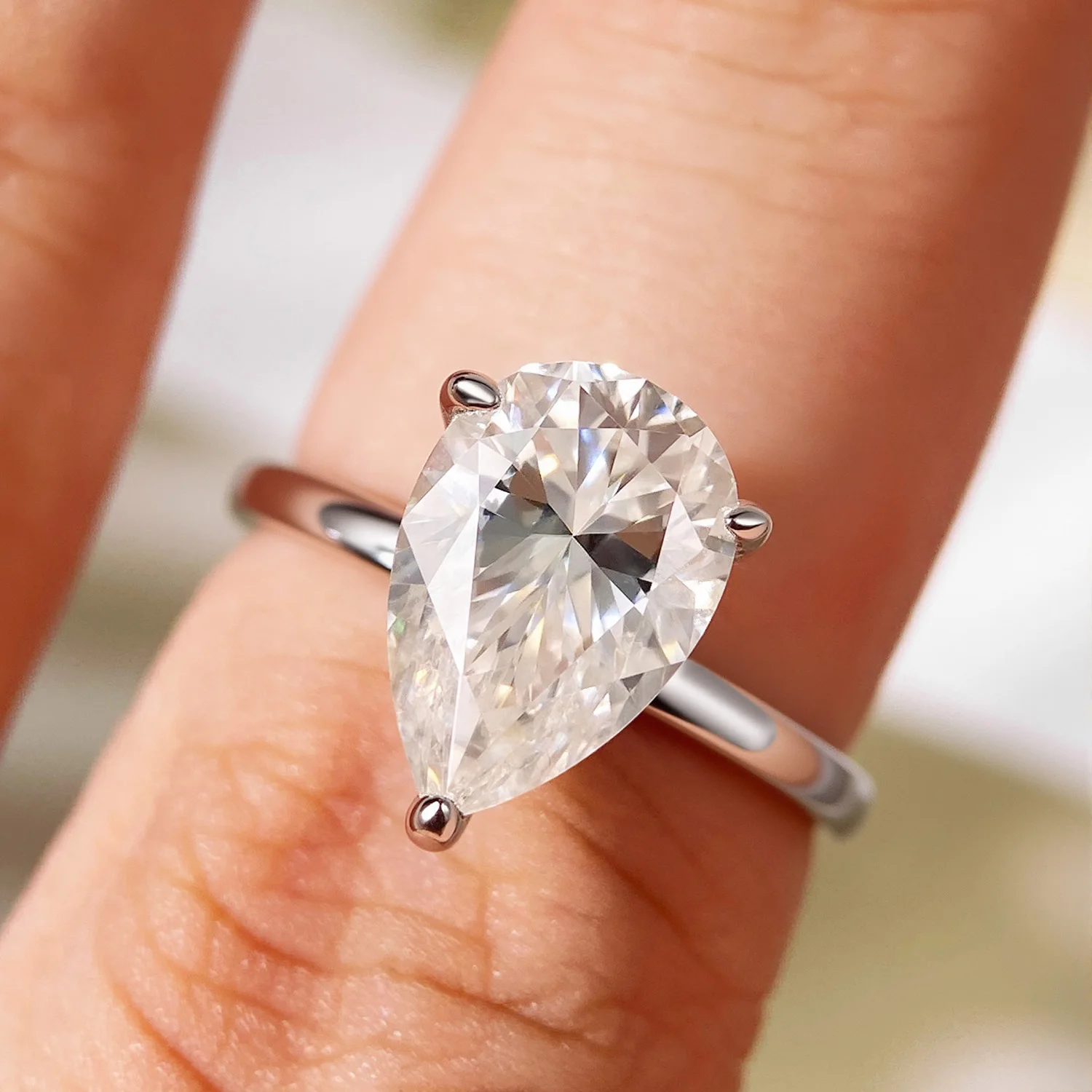 OEVAS 1-4ct Pear Cut Moissanite Diamond Rings For Women 925 Sterling Silver Sparkling Wedding Band Party Fine Jewelry Gift
