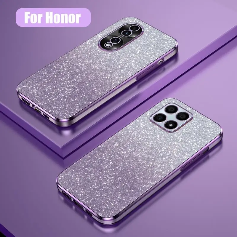 Honorx8 X6s 90lite Luxury Gradient Glitter Plating Case For Huawei Honor 90 70 Lite X8 4g 5g X6 Women Soft Silicone Back Cover