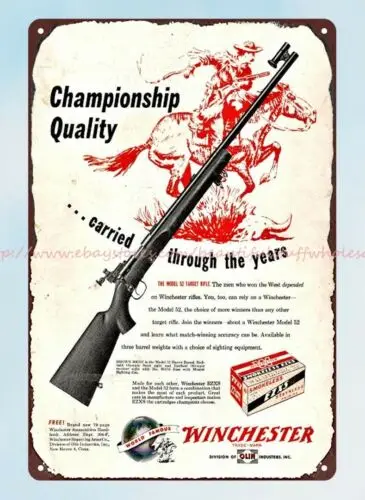 1950 firearm rifle gun WINCHESTER Model 52 Target metal tin sign beach home deco