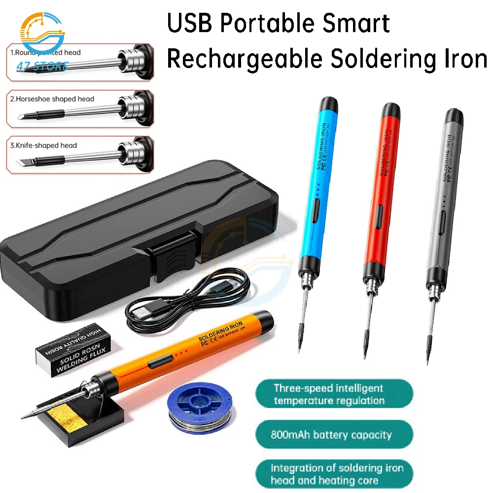 USB Cordless Rechargeable Soldering Iron Pen 5V 8W 800mAh High Capacity Battery Intelligent 300-450℃ Temperature Adjustable