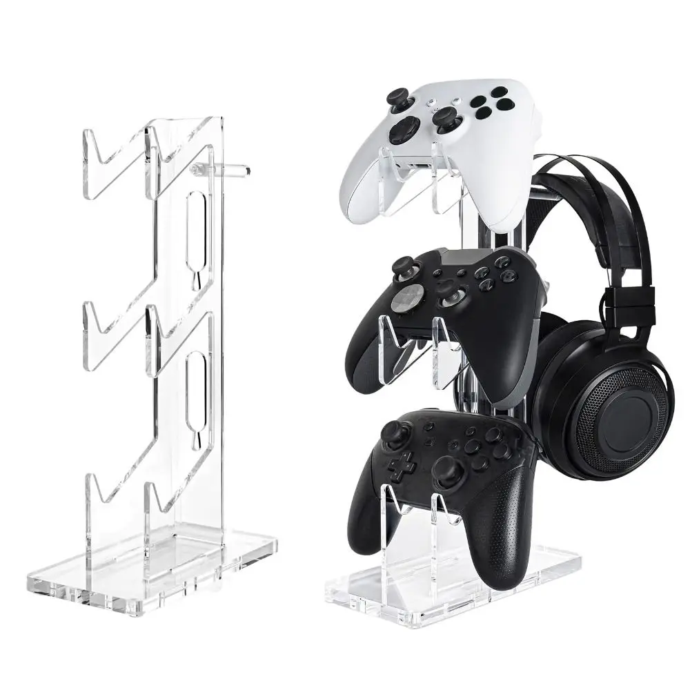 

Durable Acrylic 3-Layer Controller Holder Black White Game Handle Display Stand Stability Transparent Headphone