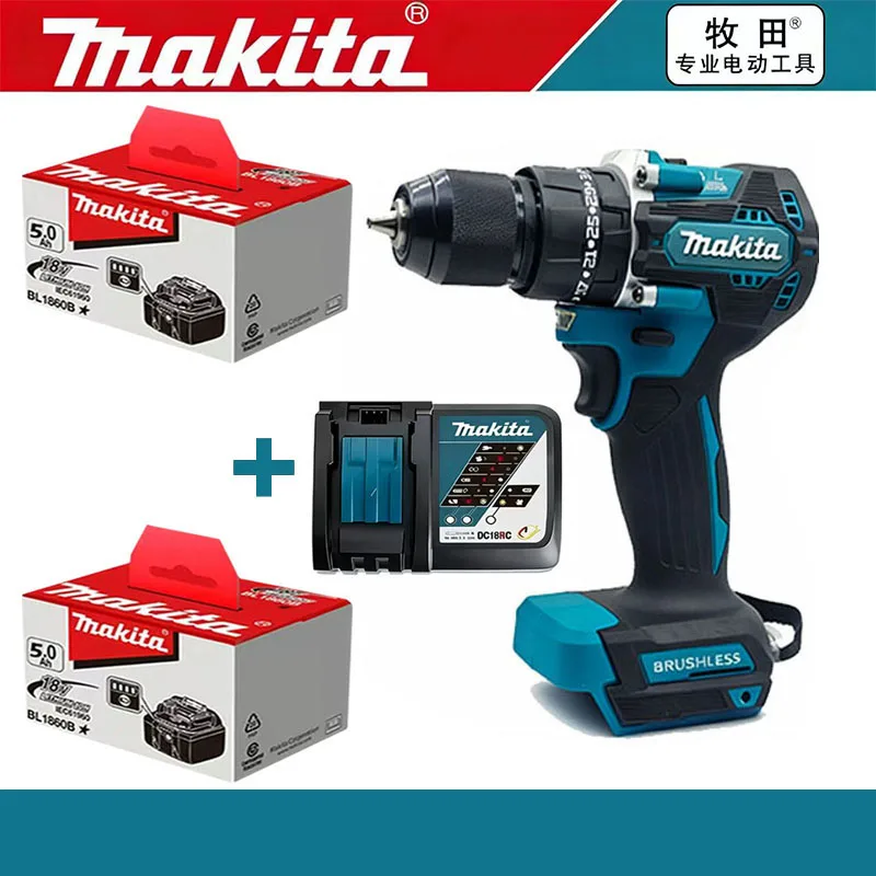 

100% Origina New 18V Makita 5Ah 6Ah 9Ah Powerful tool battery+charger, For DDF487 lithium rechargeable impact drill household