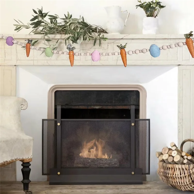 Easter Bunny Carrot Garland Fireplace Wall Hanging Decoration Decoration With Wooden Beads