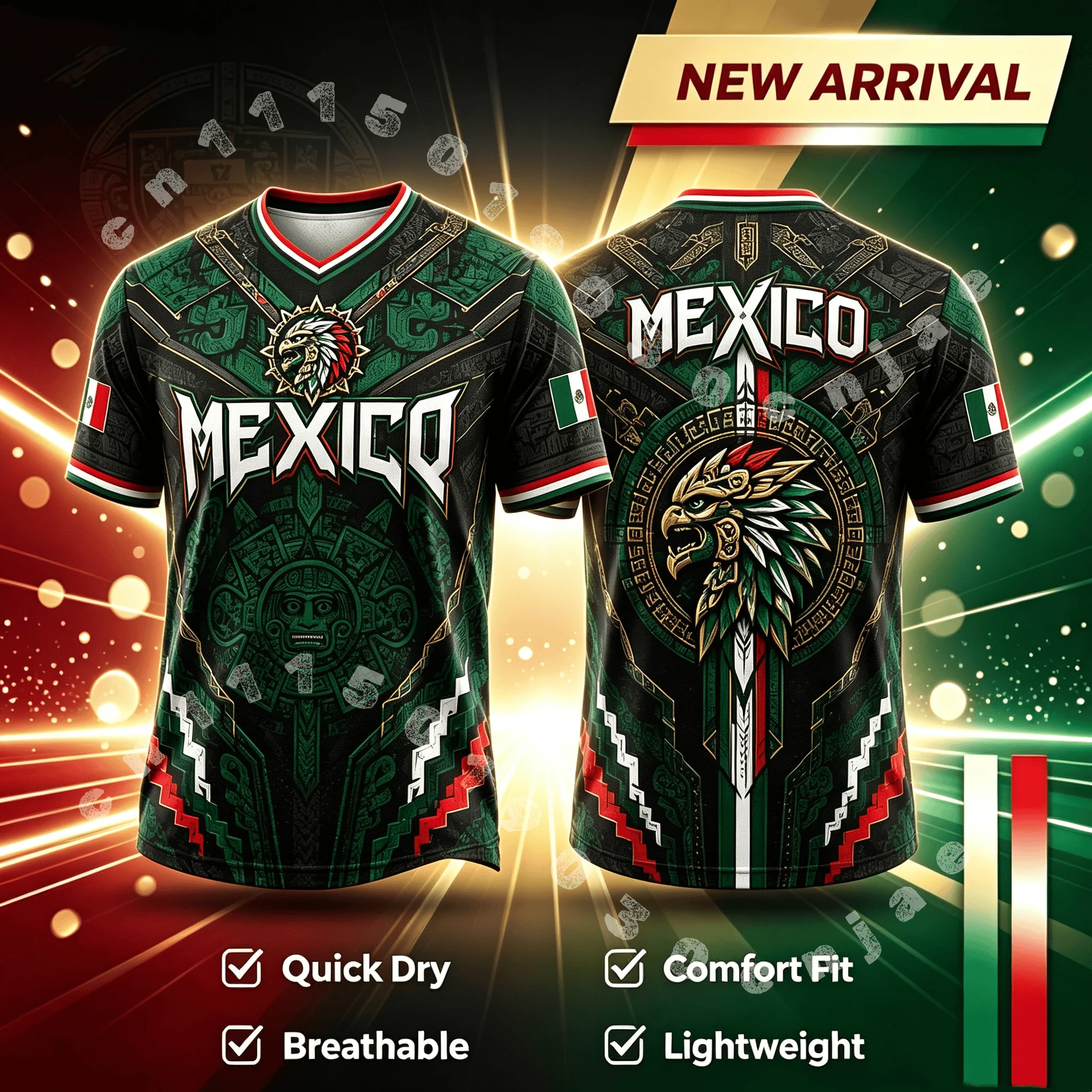 2026 New Mexico Fan Uniform Football Print Breathable V-neck Mesh Football T-shirt Is A Must-have for Fans Family Kids Tees Y2K