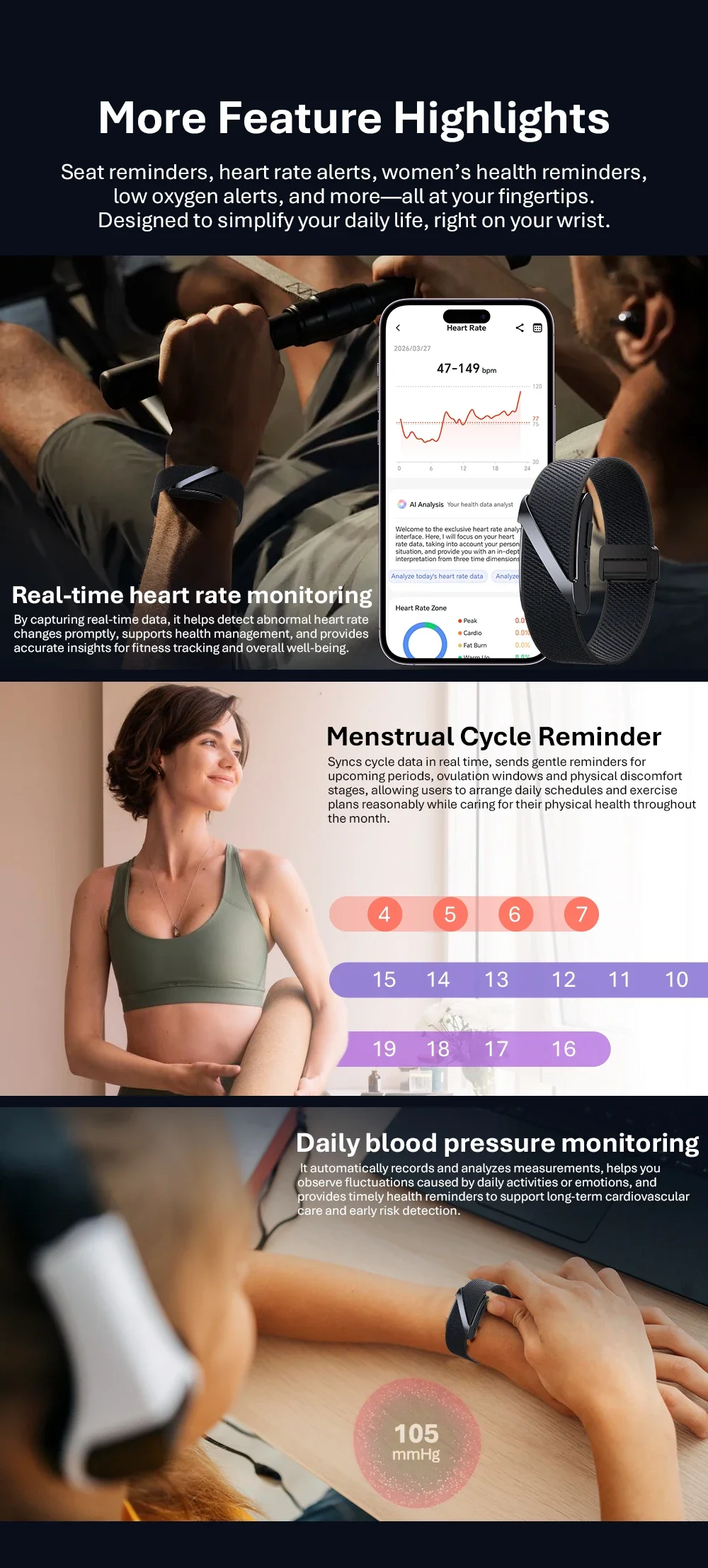 2026 NEUES VWAR LOOP V Smart Band Fitness-Tracker 24/7 EKG&HRV Schlaf-Blutsauerstoff-Körpertemperatur-Überwachung Fitness-Tracker-Band – Detail 11
