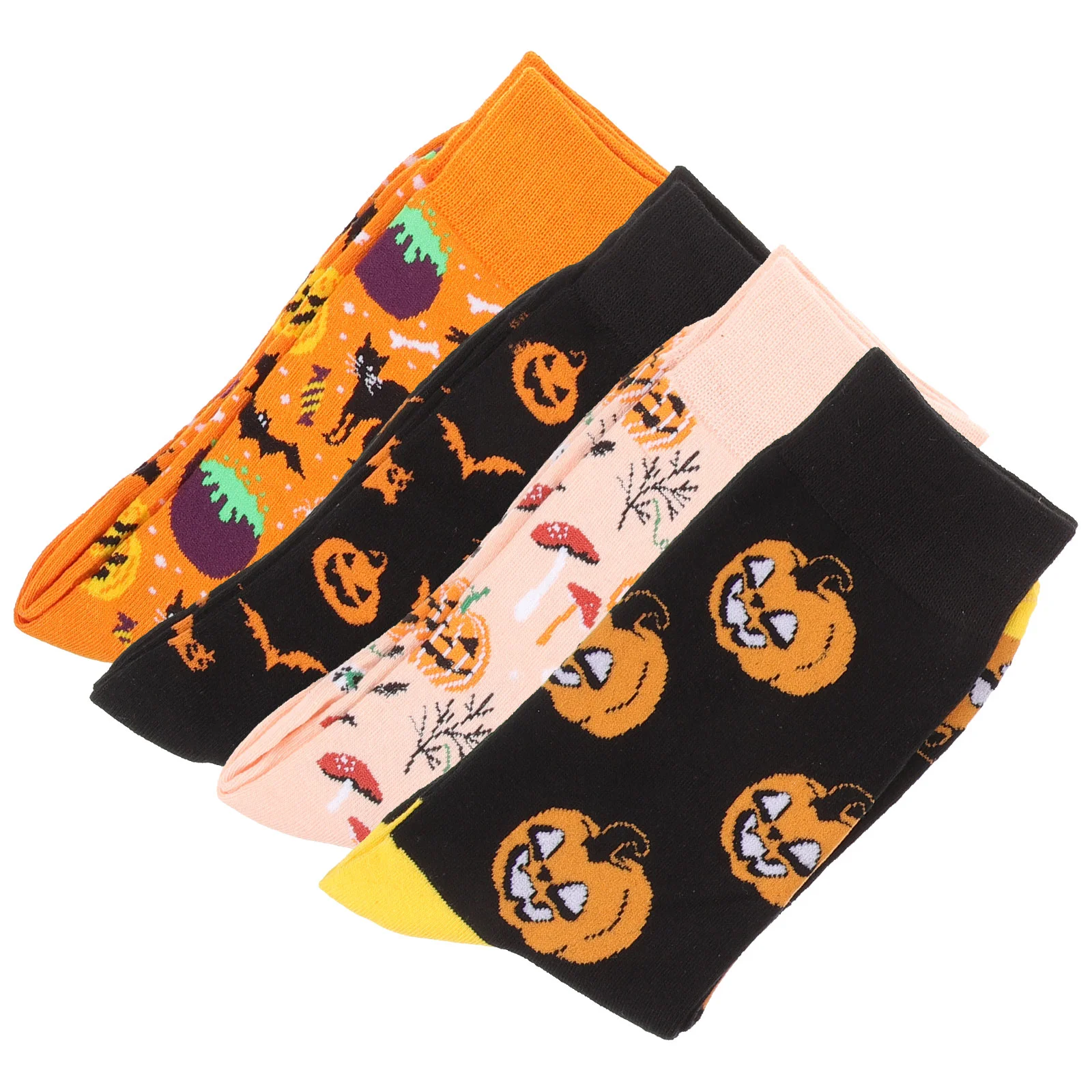 4 Pairs Personalized Cotton Socks Halloween Cartoon Mid-calf Sports Pumpkin Face Knee Women Costume Fabric High for Girls