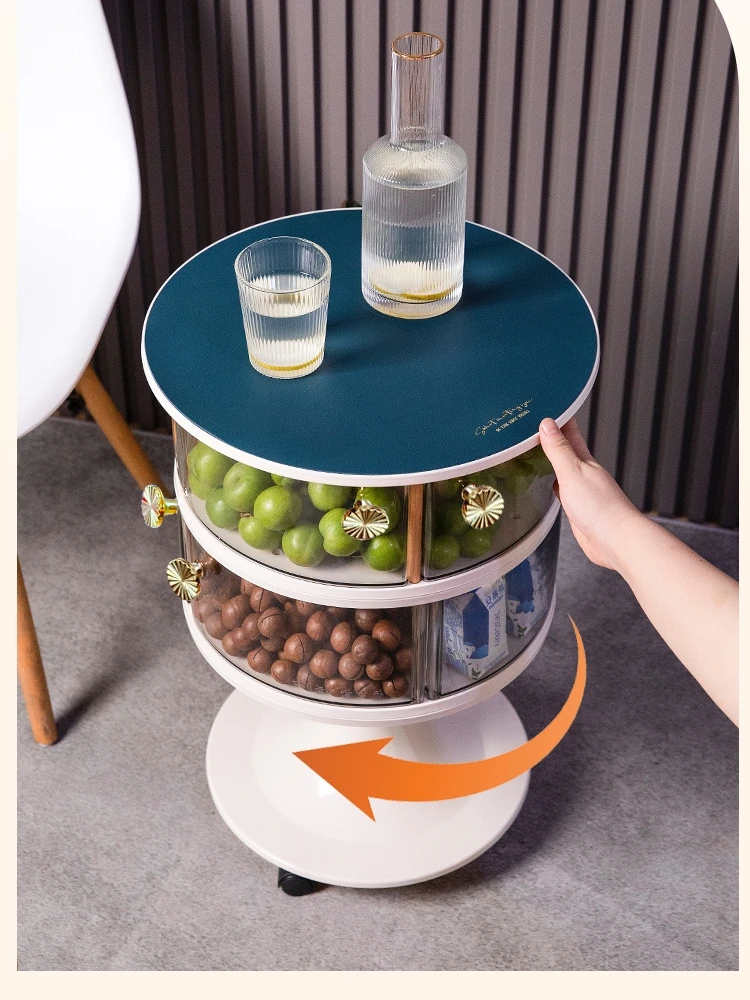 Light Luxury Mobile Double-layer Round Coffee   Drawer Style Storage Cart Side   Snack Storage Rack for Living Room