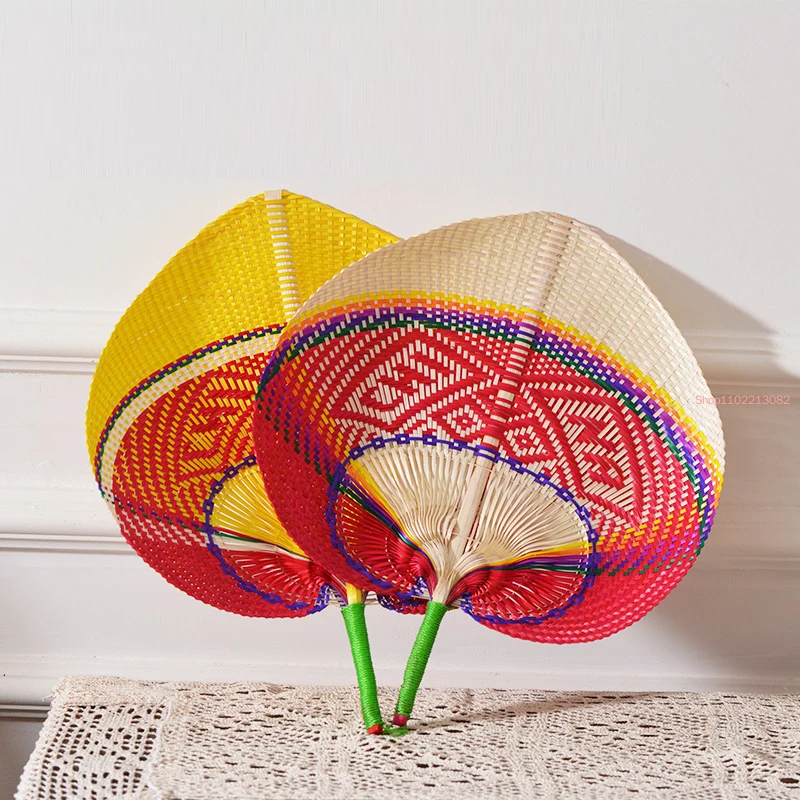 10Pcs/Lot Rainbow Pushan Arts Hand Made Fan Peach Shaped Bamboo Fan Summer Fan DIY Handheld Fan Wedding Bamboo Gift