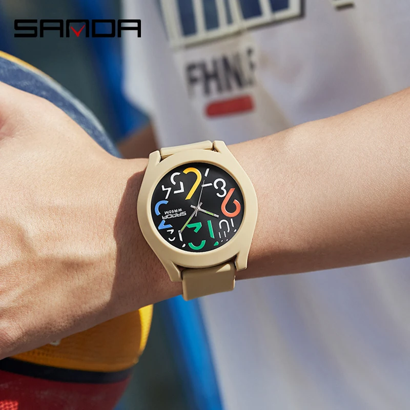 Sanda-Reloj de cuarzo deportivo para hombre, cronógrafo informal de lujo con esfera con personalidad, correa de silicona, resistente al agua hasta 50m, novedad de 2023