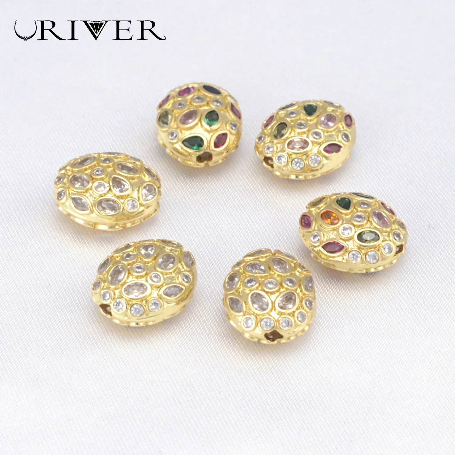 LJRIVER 2 Pieces Beads for DIY Handmade Jewelry Making Zirconia Spacer Bead for Necklace Bracelet Chains Oval Star Accessories