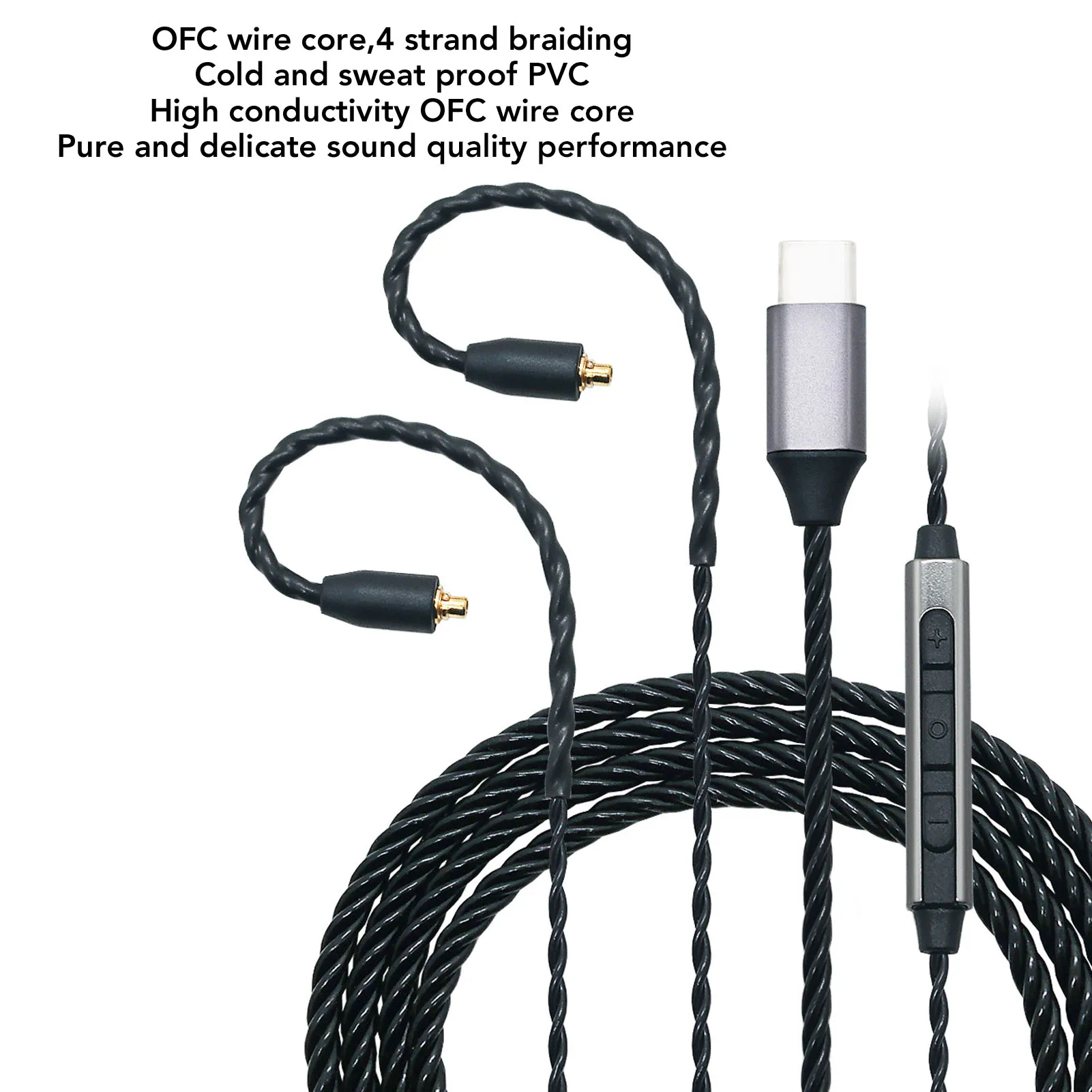 OFC Headphone Replacement Cable Anti Knot Tearproof Lossless Sound Earphone Cable Replacement 47.24in Flexible for Repairing