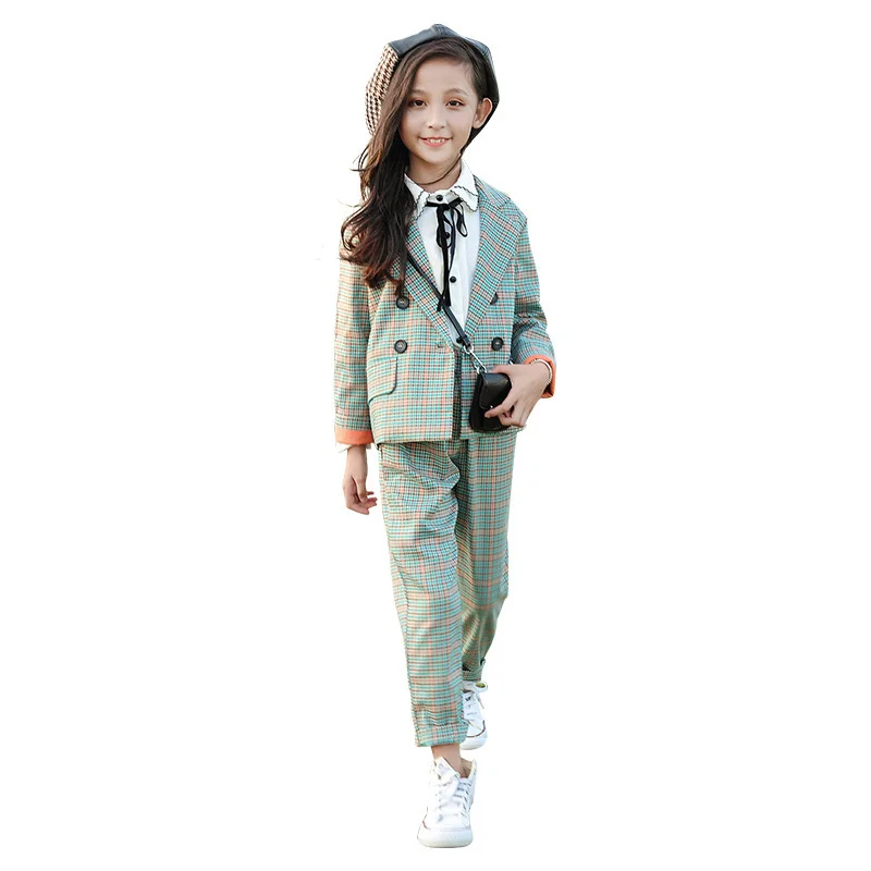 Girls Coat +Pants Kids Suits 2PCS/Set 2024 Cute Spring Autumn Cotton Teenagers School Uniforms Cotton Children Clothing