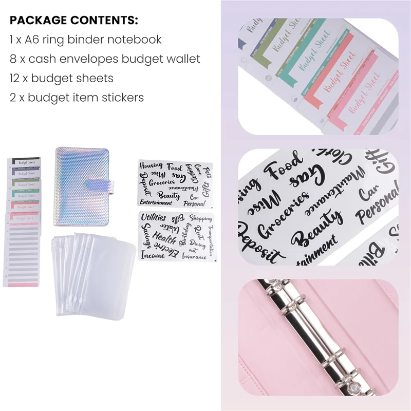 SR-A6 مجلد حلقة ميزانية المال، مجلد مخطط محفظة الميزانية لحشو النقود مع ظرف نقدي، منظم محفظة مجلد المال