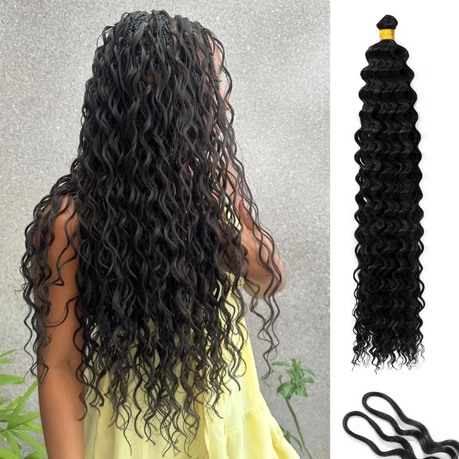 18/22 Inch Deep Wave Curly Braiding Hair 1 Packs Boho Hair for Braiding | 1B Long Ocean Wave Crochet Hair for Women, Synthetic