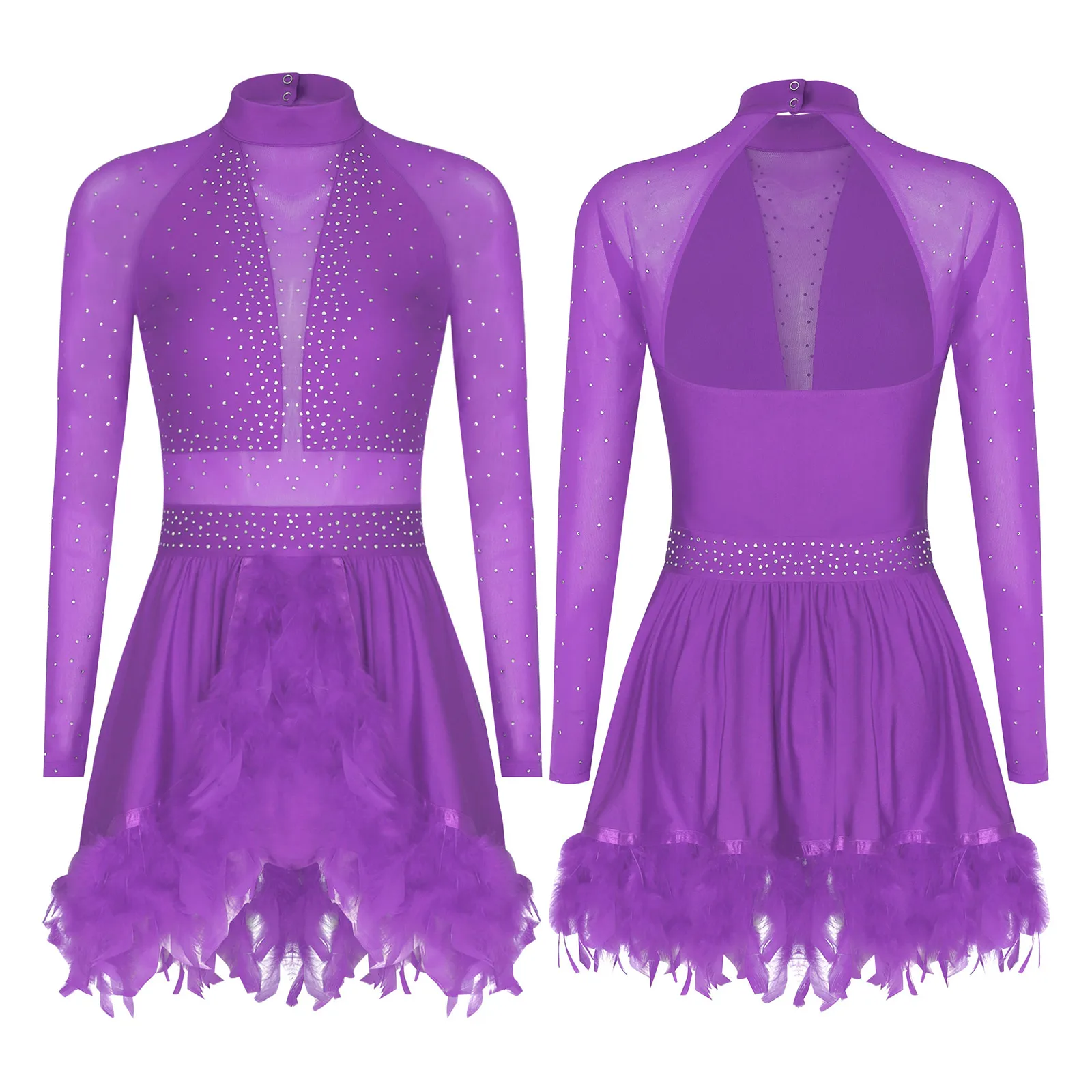 المرأة التزلج على الجليد ازياء لامعة الراين التدرج اللون المرقعة بقماش شفاف تول فستان غنائي الباليه ملابس رقص الجمباز