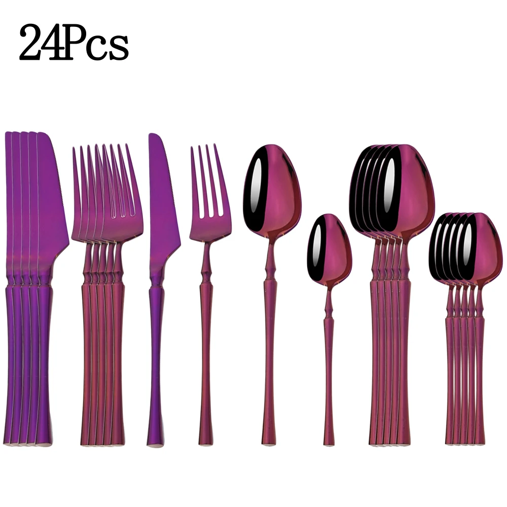 

24Pcs Purple Dinnerware Forks Knives Spoon Cutlery Dinner Set Stainless Steel Cutlery Set Kitchen Flatware Set Luxury Tableware