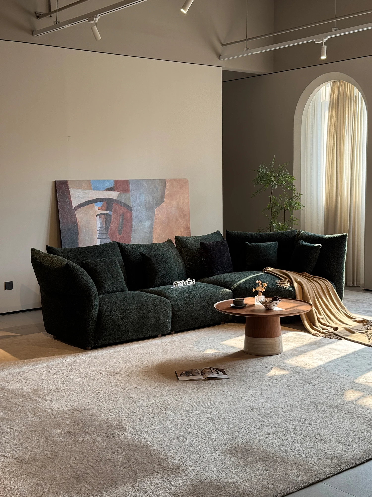 Green Boucle Curved Modular Sofa Pillow Backrest Chaise Deep Seat Floor Style Accent Pillows For Living Room Villa Bedroom Home