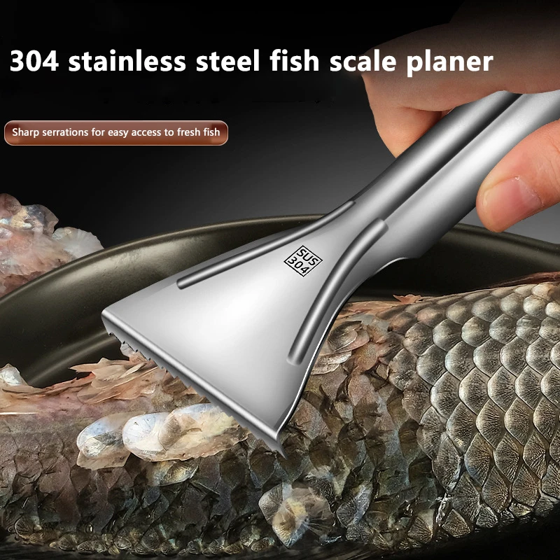 304 Stainless Steel Thickened Round Handle Fish Scaler, Serrated Fish Scaling Tool For Home Kitchen