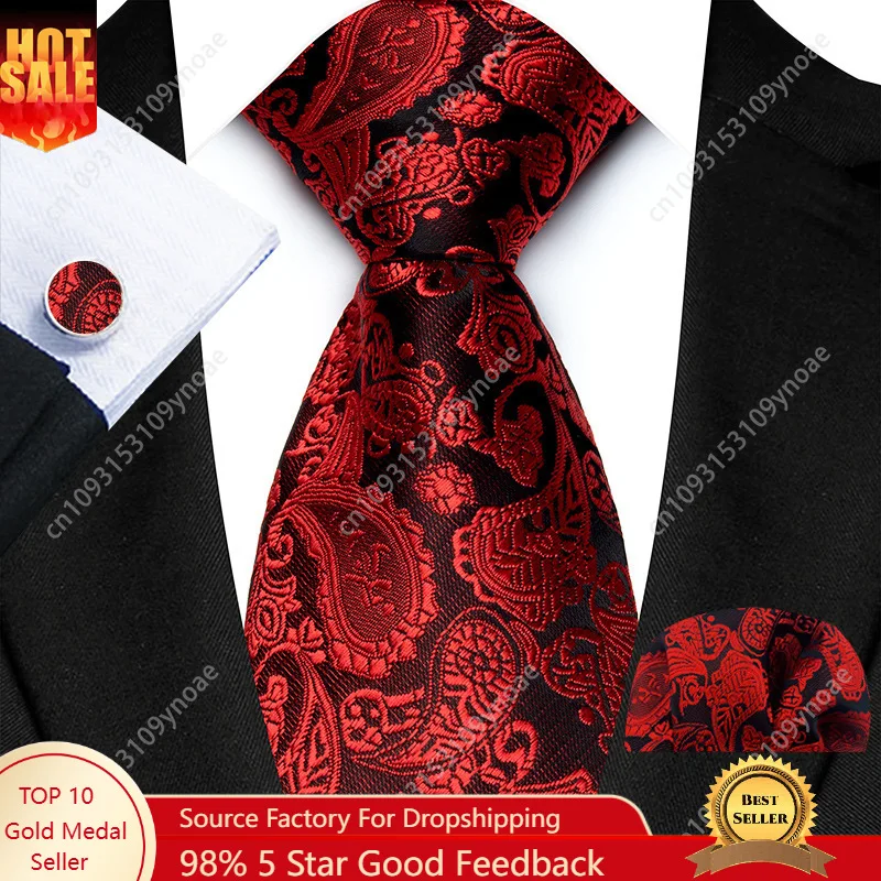 

Vintage Paisley Pattern Silk Suit Tie with Pocket Square Cuffs Three Piece Suit Business Formal Wedding Stripe Accessories