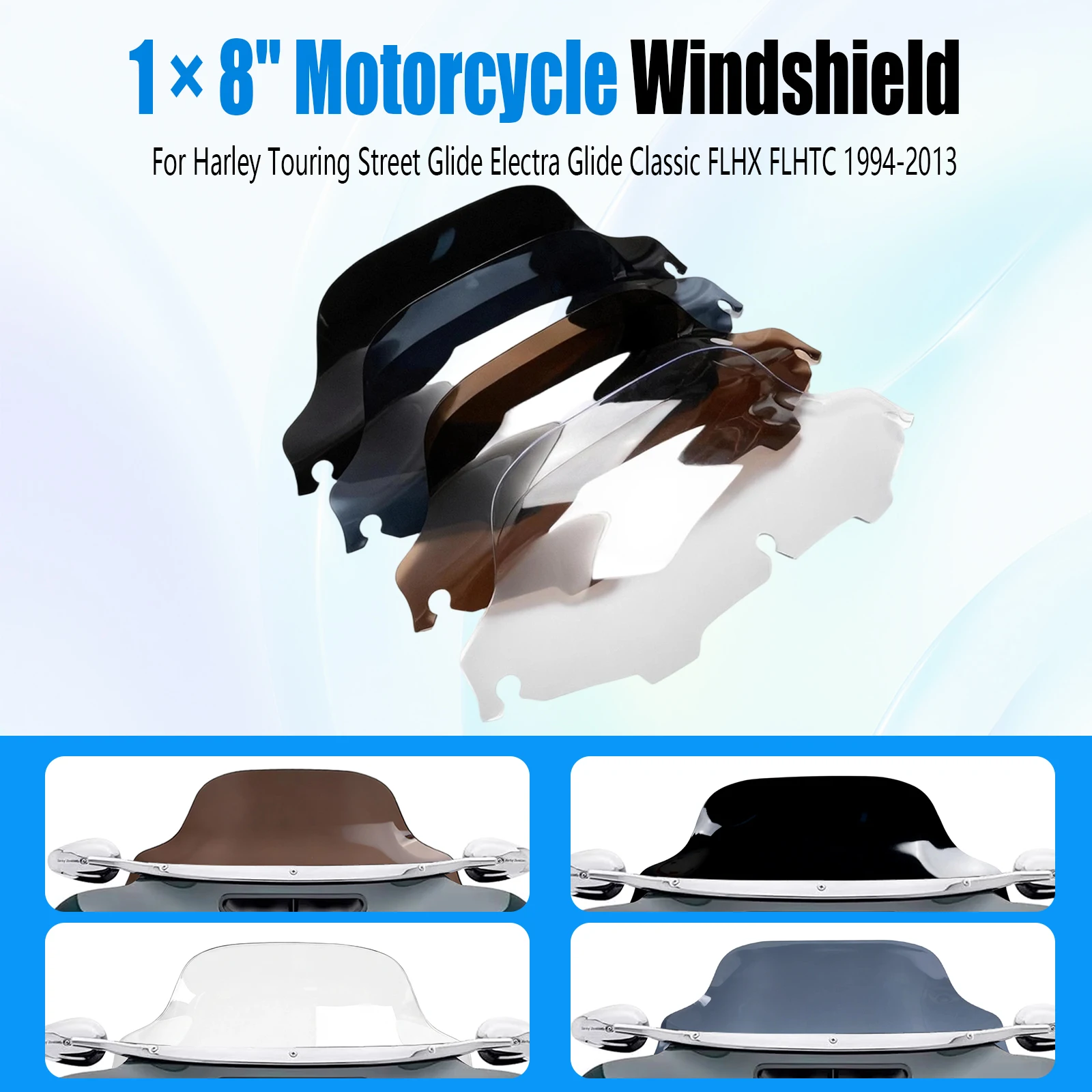 

For Harley Touring Street Glide Electra Glide 1996-2013 Motorcycle 8" Windscreen Deflector Windshield Upper Fairing