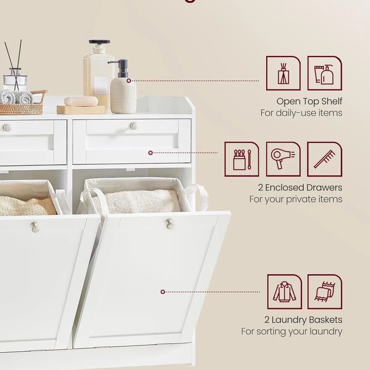 Customized cross-border hot-selling bathroom laundry storage cabinet hidden laundry basket independent tilt laundry basket with
